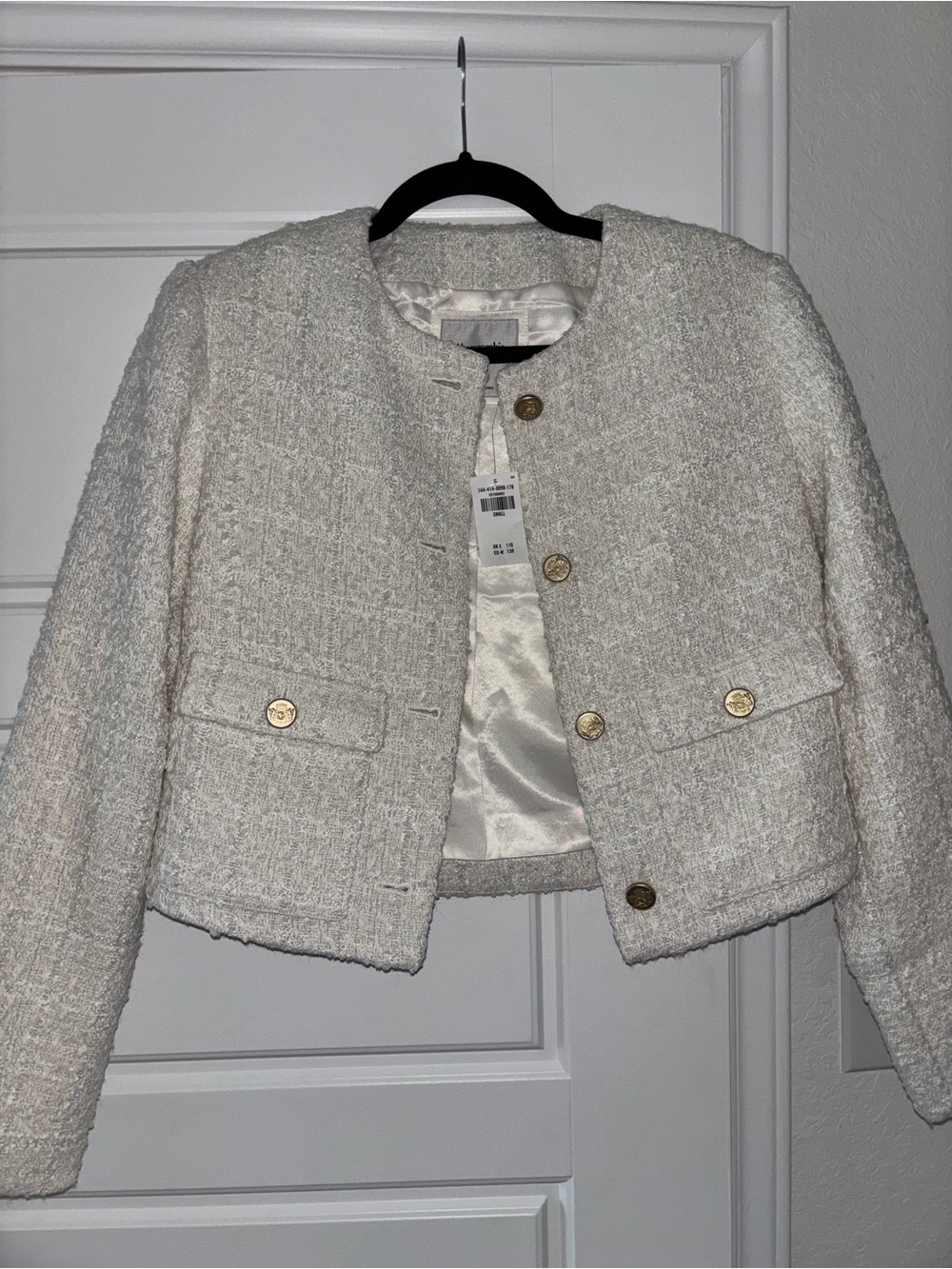 Abercrombie & Fitch Cream Bouclé Cropped Blazer with Gold Buttons